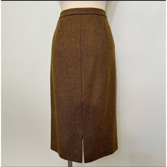 Vintage Lauren Ralph Lauren 100% Lambswool Brown tweed pencil skirt size 8 - Picture 10 of 12